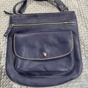 Roots Riverside Saddle Tribe blue Leather Crossbody Bag